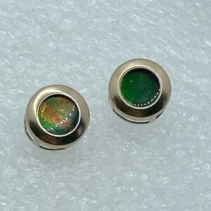 Vtg 10k Ammolite Round Yellow Gold Stud Earrings 9mm